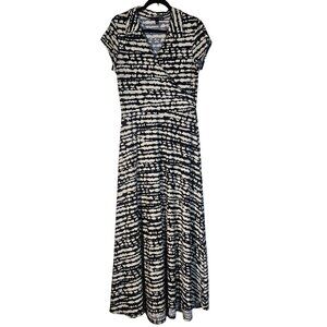 Madison Leigh Black White Abstract Shirt Dress L Belted Maxi Work Casual Travel